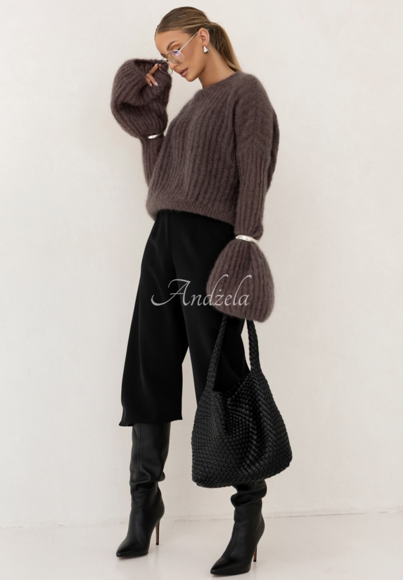 Mohairpullover mit weiten Ärmeln Cocomore Cloudly helle Schokolade
