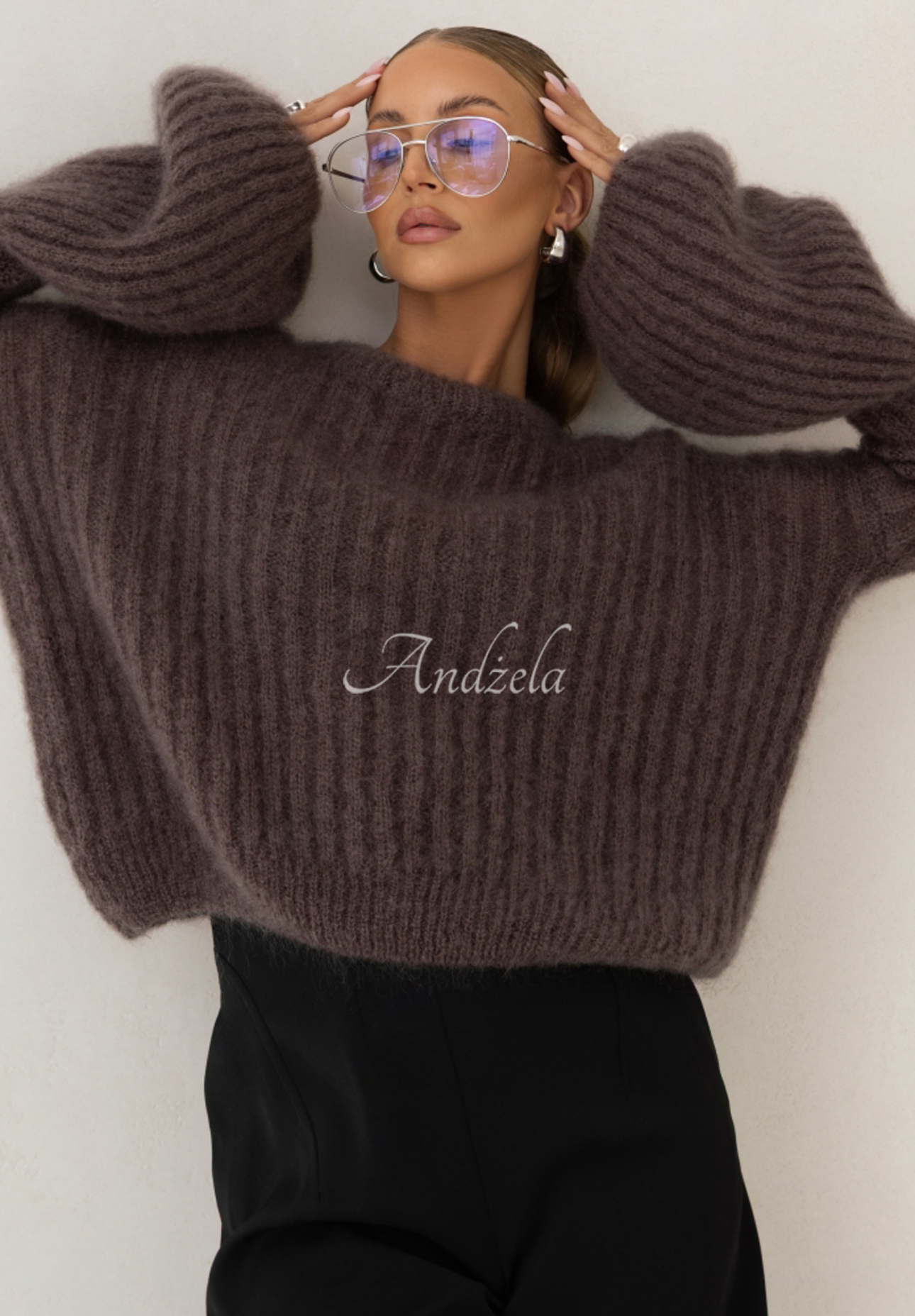 Mohairpullover mit weiten Ärmeln Cocomore Cloudly helle Schokolade