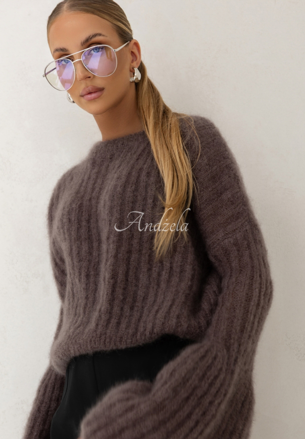 Mohairpullover mit weiten Ärmeln Cocomore Cloudly helle Schokolade