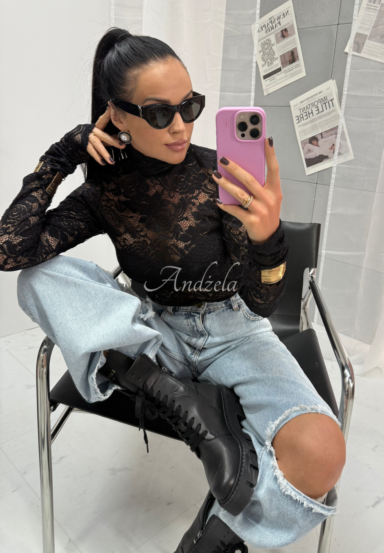 Bluse aus Viskose mit Spitze La Milla I&#039;m Yours Schwarz