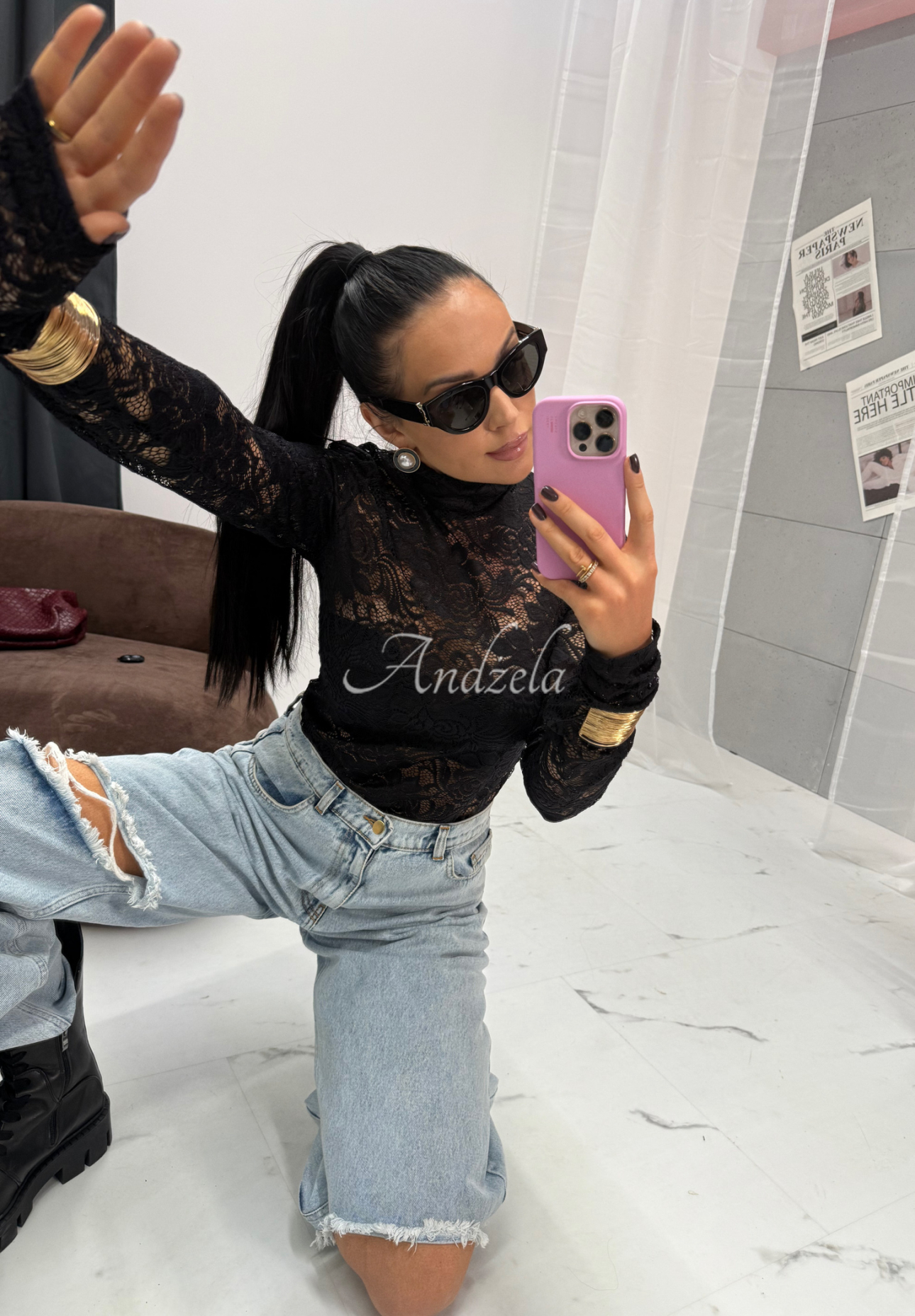 Bluse aus Viskose mit Spitze La Milla I&#039;m Yours Schwarz