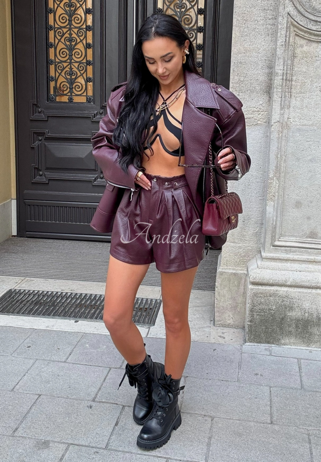 Kurze Shorts aus Kunstleder La Milla Back To Me Burgund
