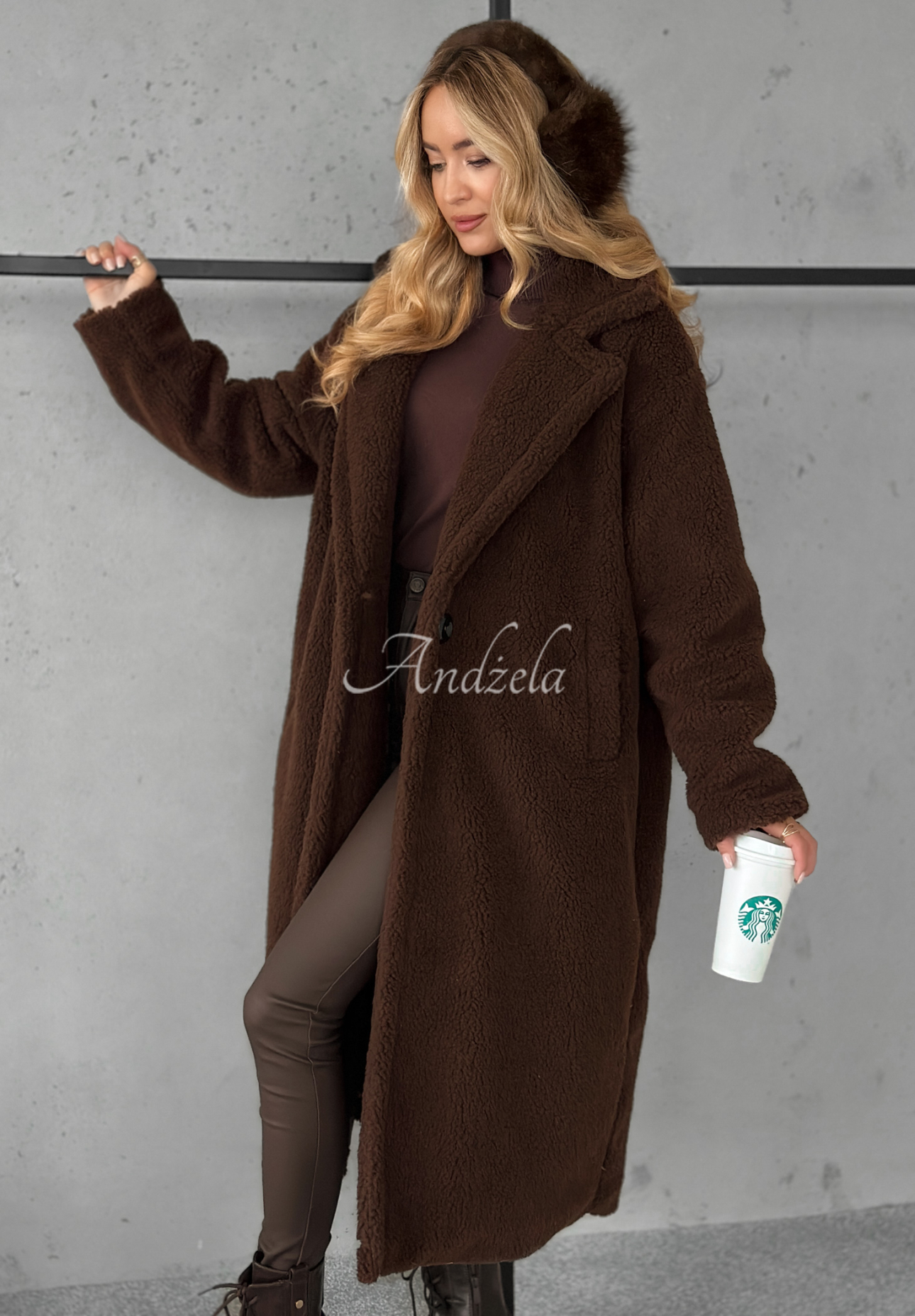 Langer Mantel aus Lammfellimitat Arctic Schokoladenbraun