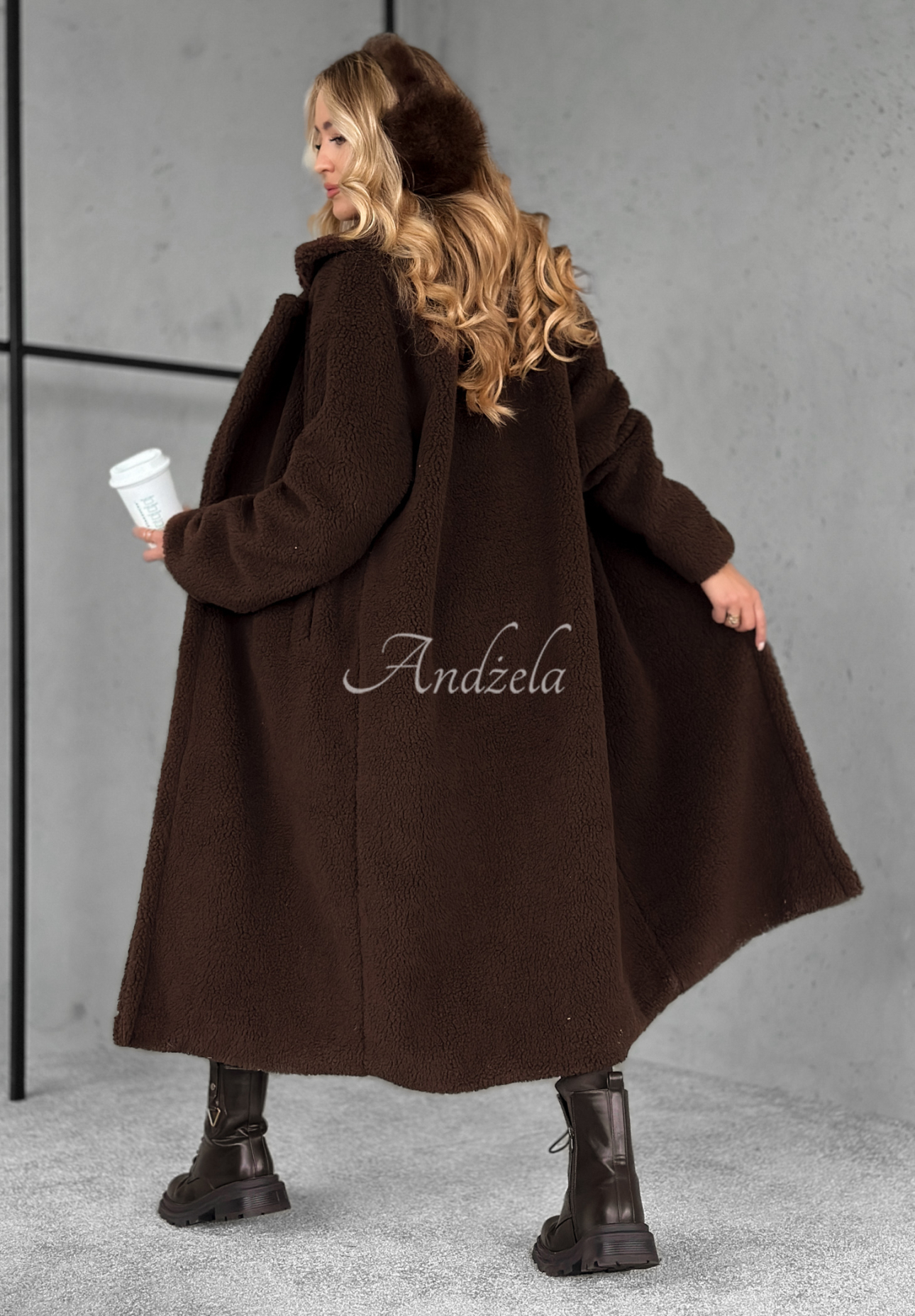 Langer Mantel aus Lammfellimitat Arctic Schokoladenbraun