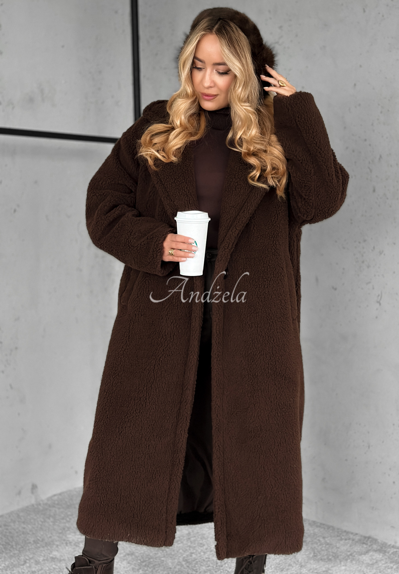 Langer Mantel aus Lammfellimitat Arctic Schokoladenbraun