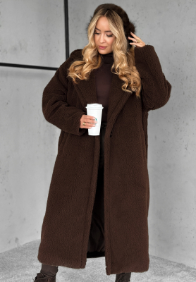 Langer Mantel aus Lammfellimitat Arctic Schokoladenbraun