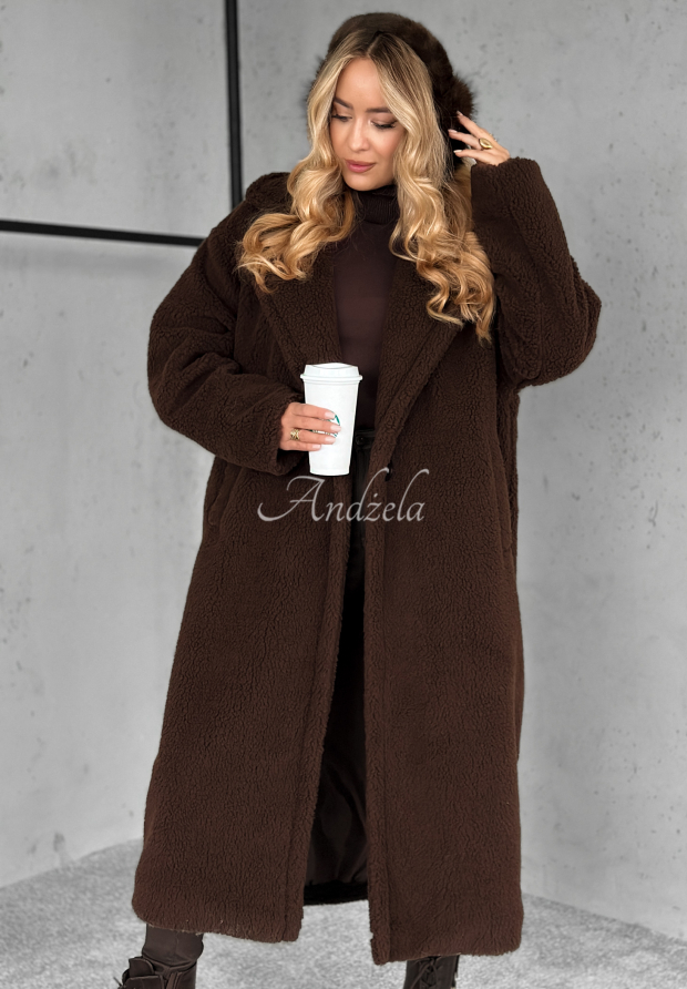 Langer Mantel aus Lammfellimitat Arctic Schokoladenbraun