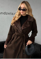 Długi Mantel z futerkiem Not My Fault Schokoladenbraun