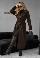 Długi Mantel z futerkiem Not My Fault Schokoladenbraun