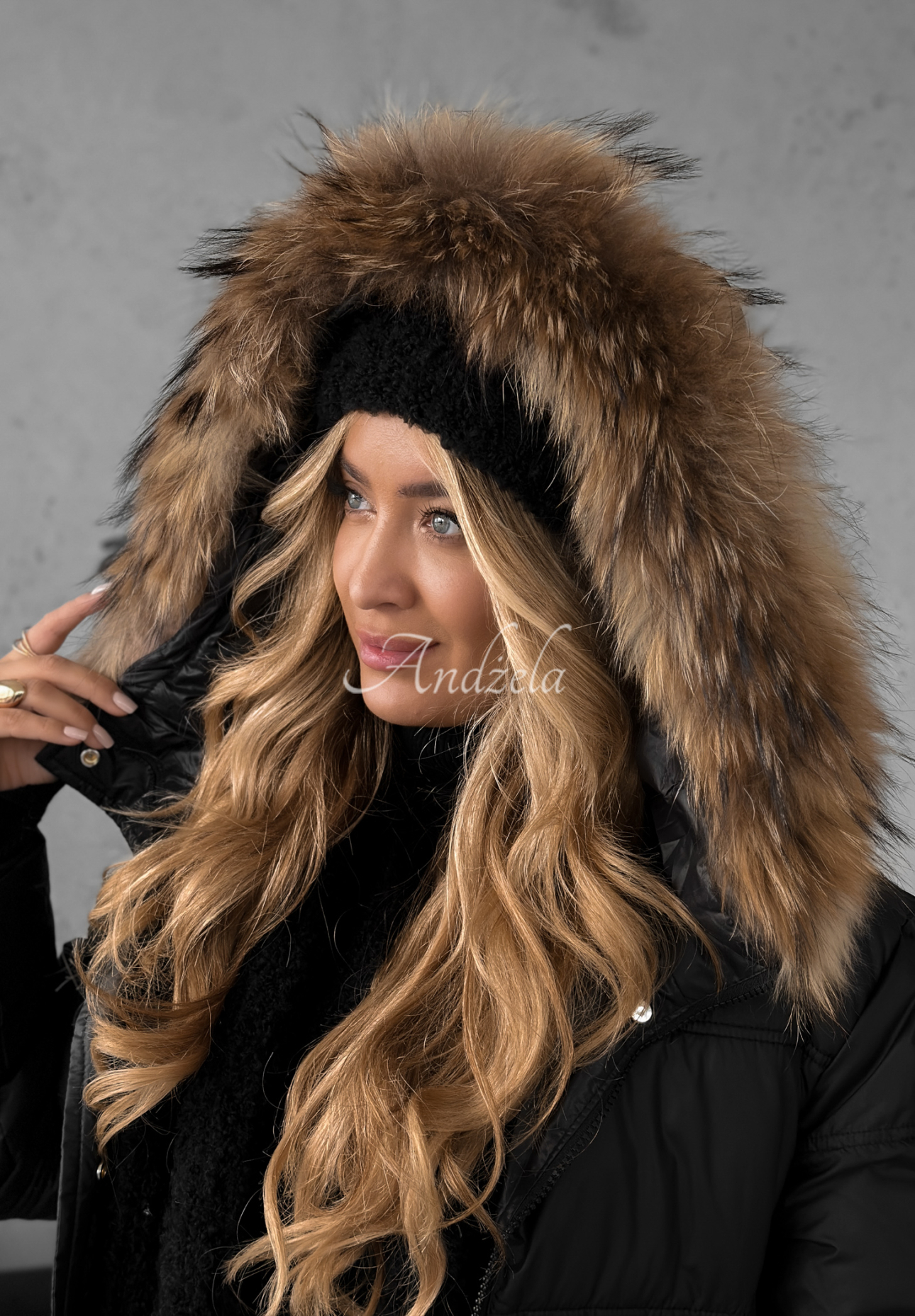 Lange Steppjacke mit Fell Autumn Rush Schwarz