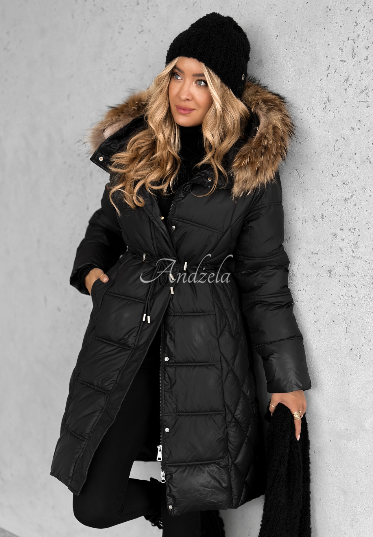Lange Steppjacke mit Fell Autumn Rush Schwarz