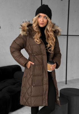 Lange Steppjacke mit Fell Autumn Rush Schokoladenbraun