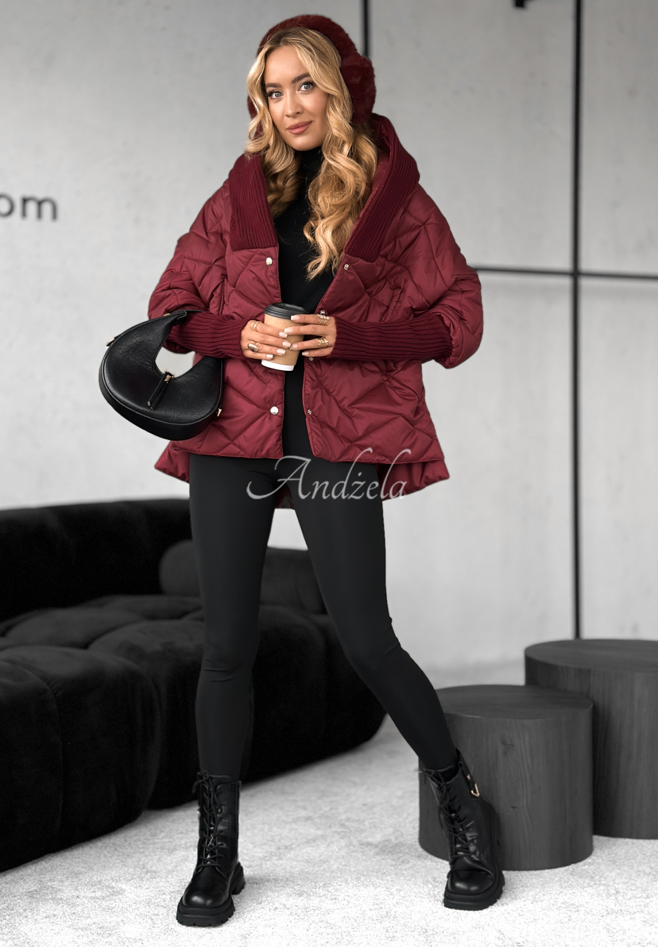 Oversize-Jacke mit Kapuze Sancha Burgunderrot