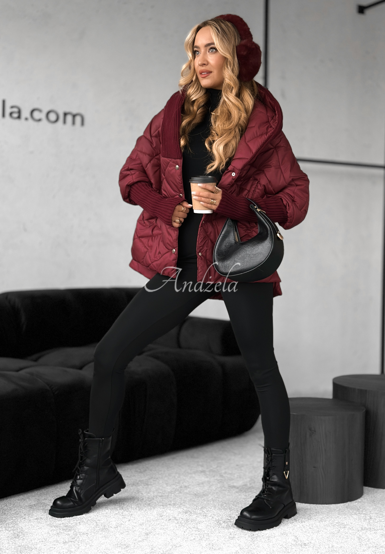 Oversize-Jacke mit Kapuze Sancha Burgunderrot