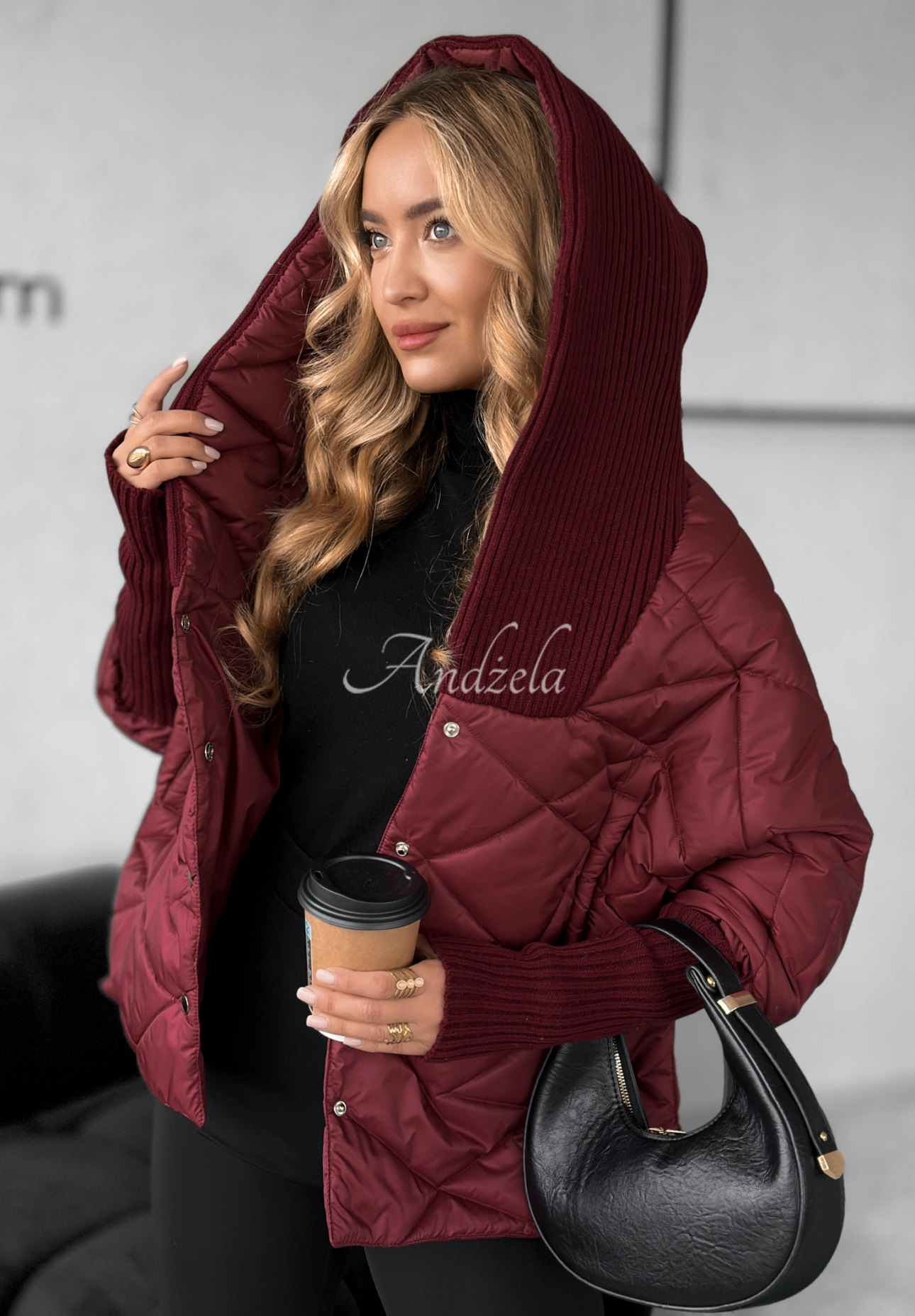 Oversize-Jacke mit Kapuze Sancha Burgunderrot