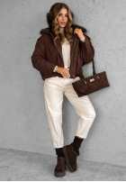 Krótka zamszowa Jacke z futerkiem Snuggle In Schokoladenbraun