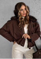 Krótka zamszowa Jacke z futerkiem Snuggle In Schokoladenbraun