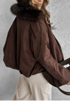 Krótka zamszowa Jacke z futerkiem Snuggle In Schokoladenbraun