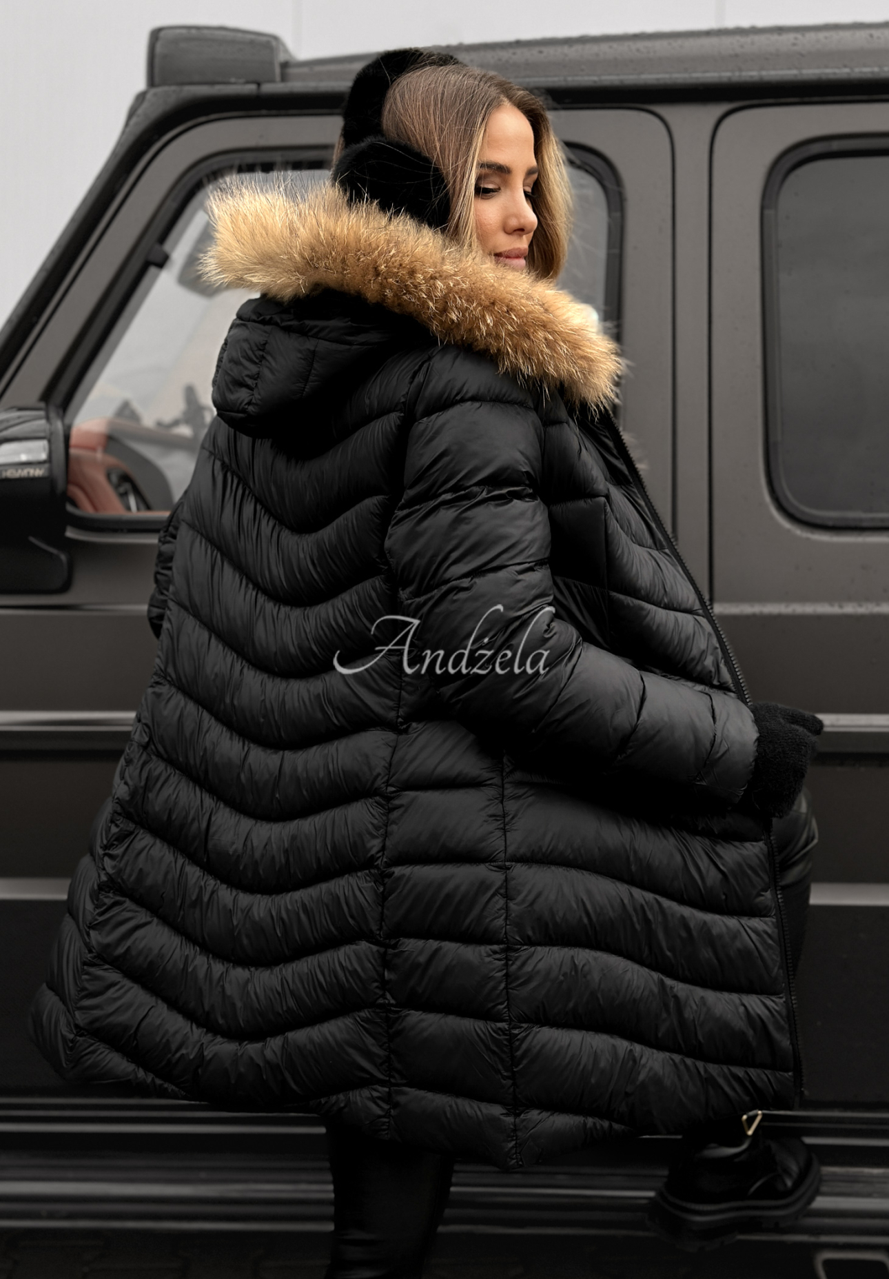 Steppjacke mit Kapuze Winter Schwarz