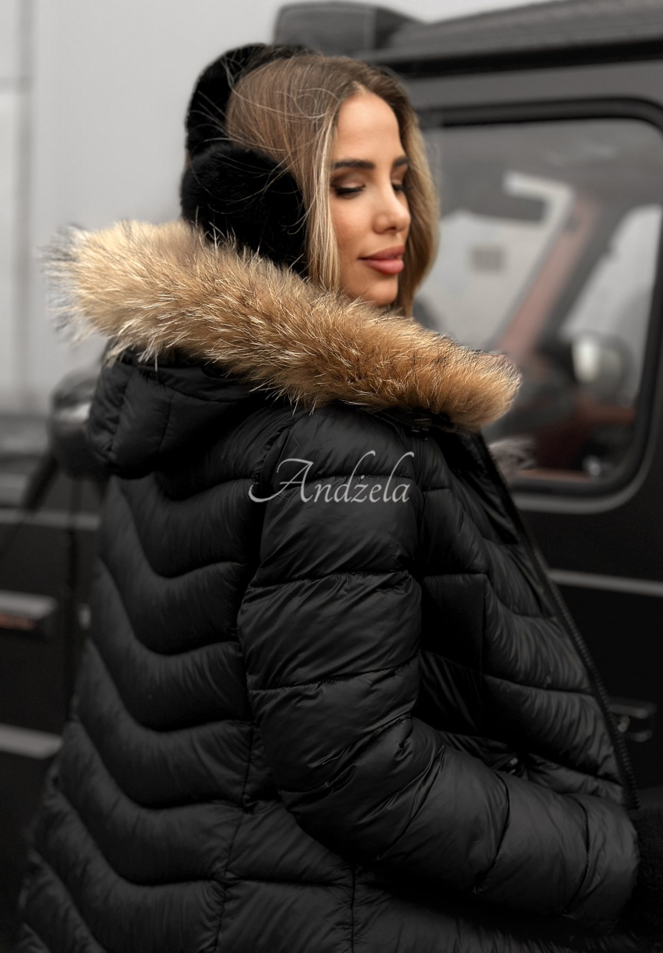 Steppjacke mit Kapuze Winter Schwarz