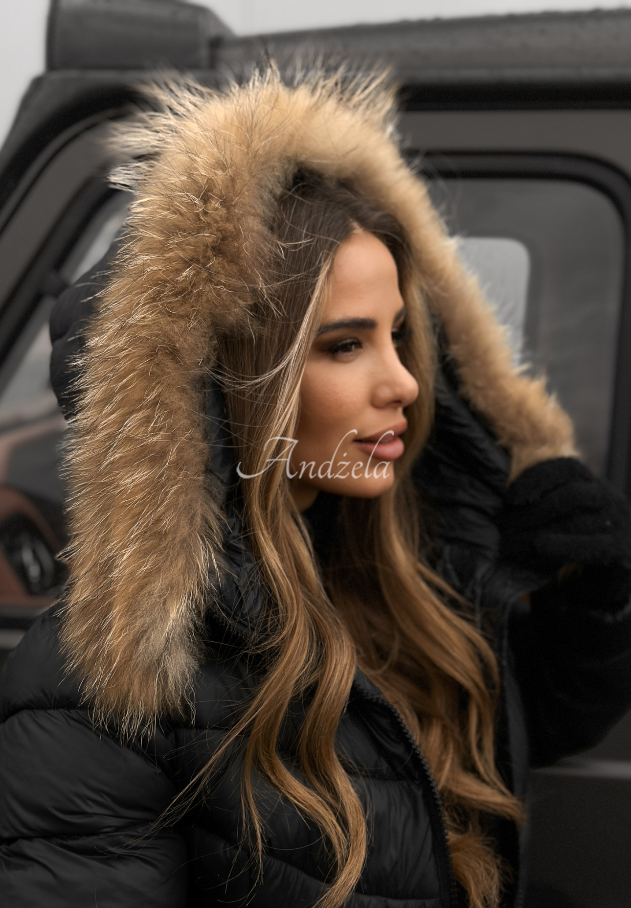 Steppjacke mit Kapuze Winter Schwarz