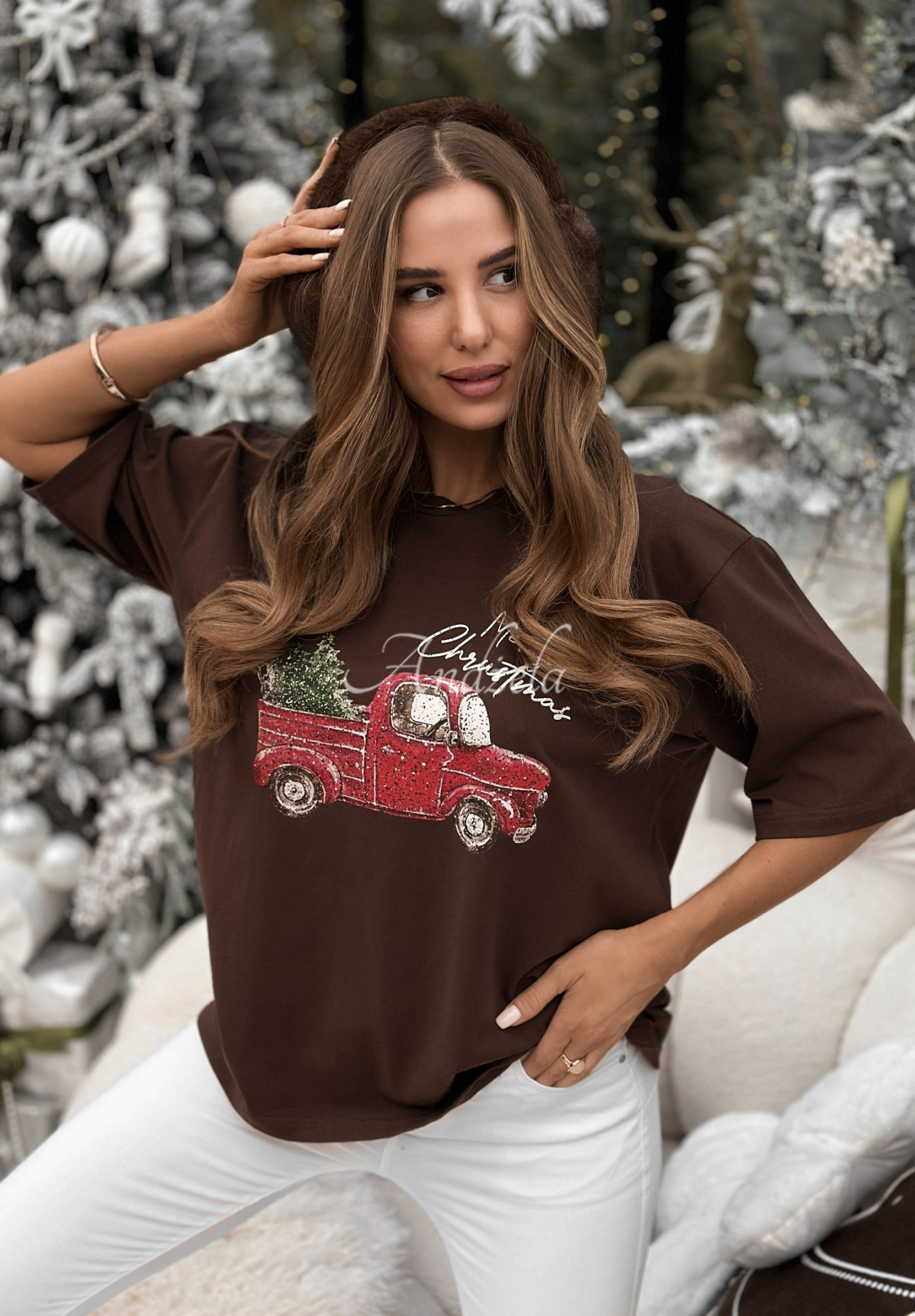Weihnachts-T-Shirt mit Aufdruck Merry Times Schokoladenbraun