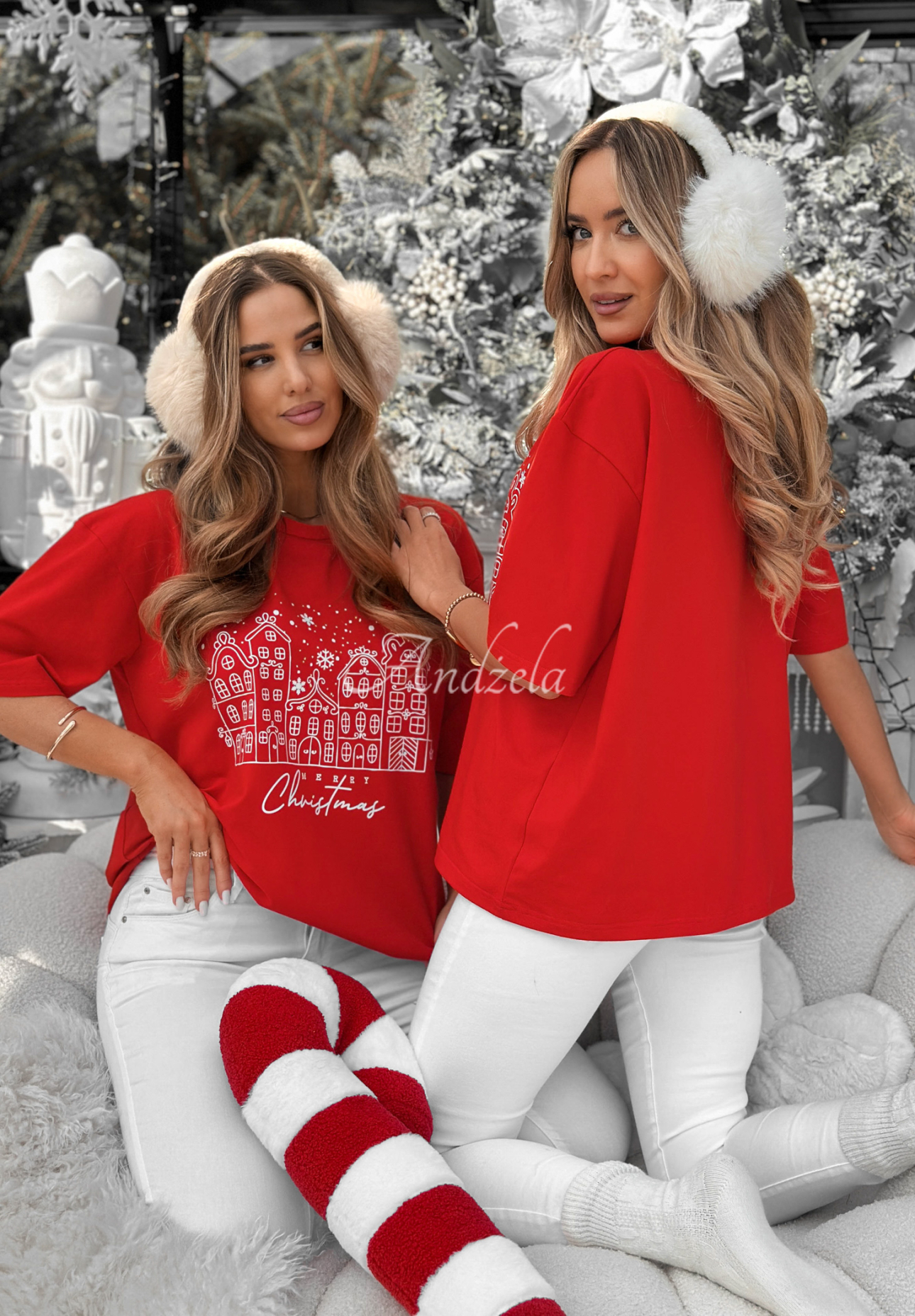 Weihnachts-T-Shirt mit Aufdruck Snowy Christmas Rot