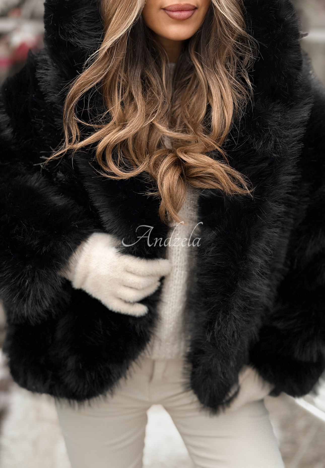 Kurze Pelzjacke Rainy Mood Schwarz