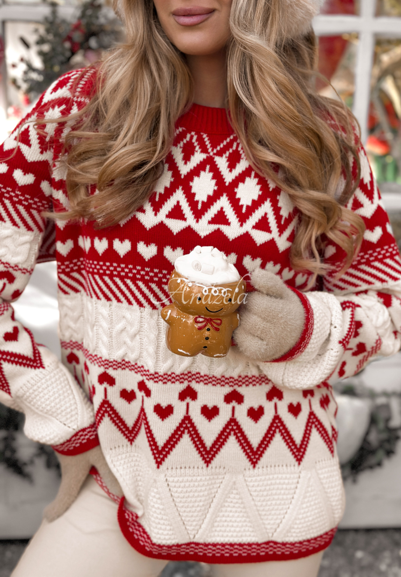 Weihnachtspullover Christmas Mission rot-weiß