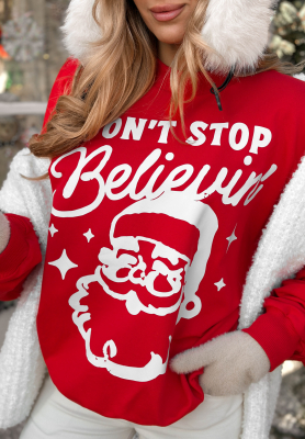 Weihnachts-Sweatshirt mit Aufdruck Don't Stop Believe Rot