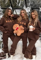 Świąteczny Sweat Set Sweatshirt i Hose Christmas Cookies Schokoladenbraun