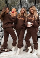 Świąteczny Sweat Set Sweatshirt i Hose Christmas Cookies Schokoladenbraun