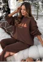 Świąteczny Sweat Set Sweatshirt i Hose Christmas Cookies Schokoladenbraun