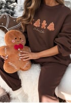Świąteczny Sweat Set Sweatshirt i Hose Christmas Cookies Schokoladenbraun