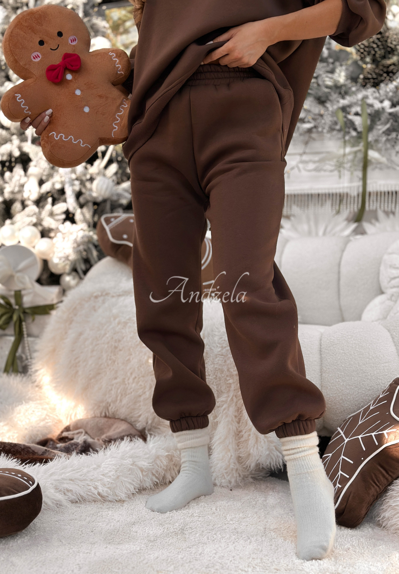 Weihnachts-Trainingsanzug-Set: Sweatshirt und Hose Christmas Cookies Schokoladenbraun