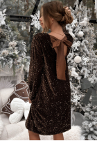 Cekinowa Kleid z kokardką z tyłu Santa's Delight Schokoladenbraun
