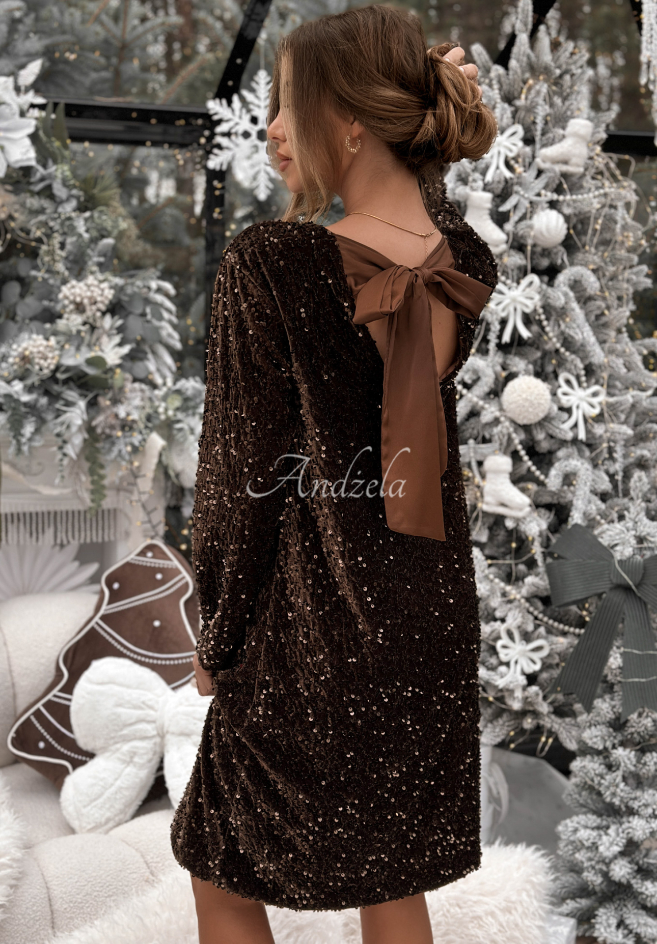 Paillettenkleid mit Schleife auf der Rückseite Santa&#039;s Delight Schokoladenbraun