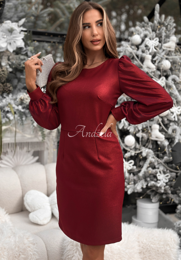 Glänzendes Kleid mit Puffärmeln Just Saying Burgunderrot