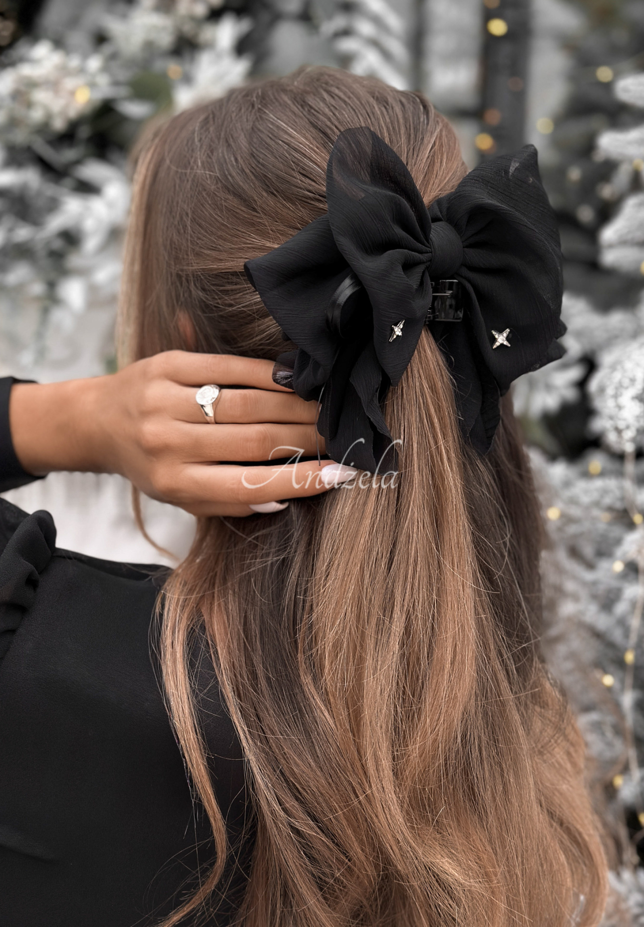 Haarspange mit Schleife Velveta Schwarz