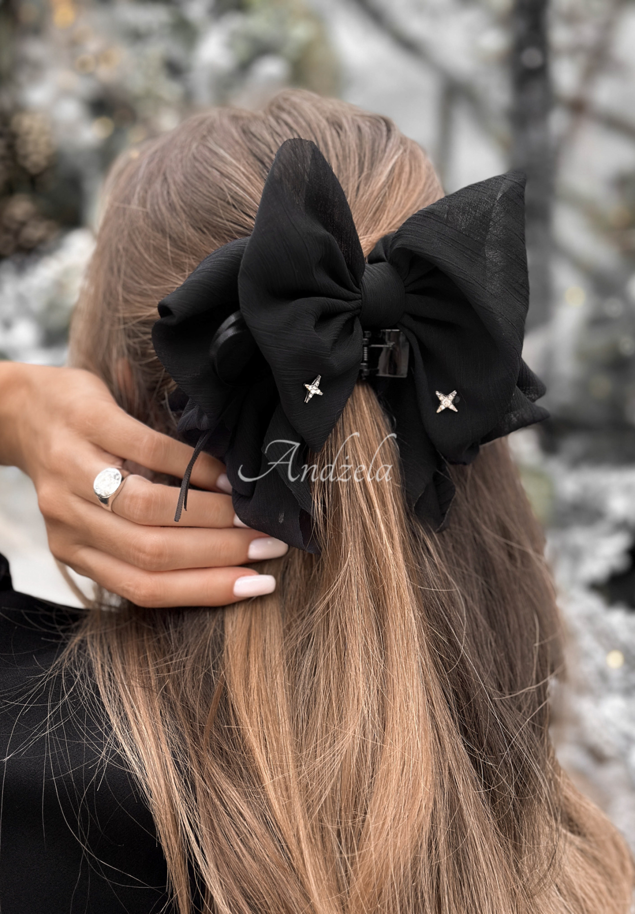 Haarspange mit Schleife Velveta Schwarz