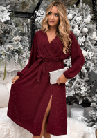 Błyszcząca Kleid midi z paskiem Glitter Rush Burgunderrot