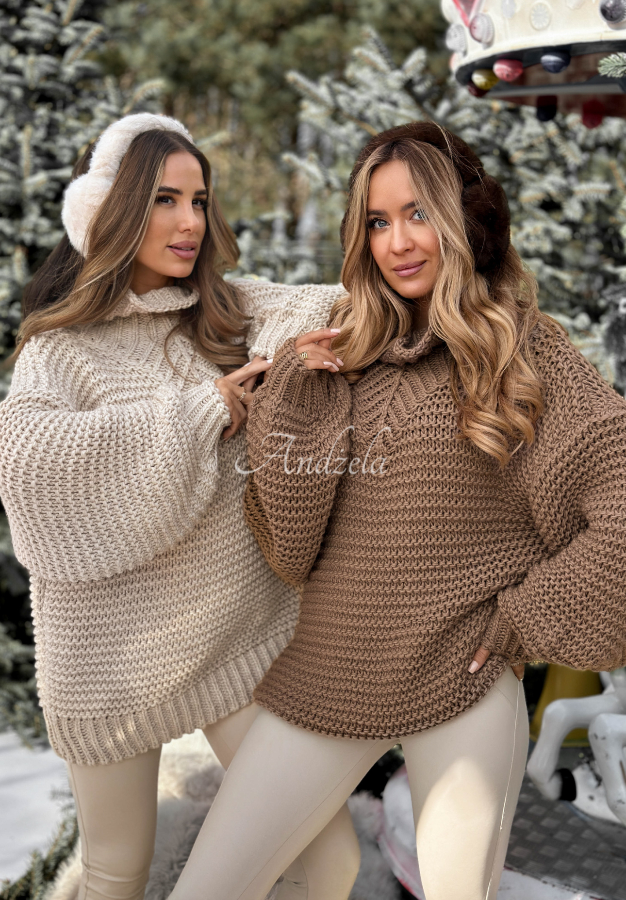 Gestrickter Wollpullover Winter Is In The Air Beige