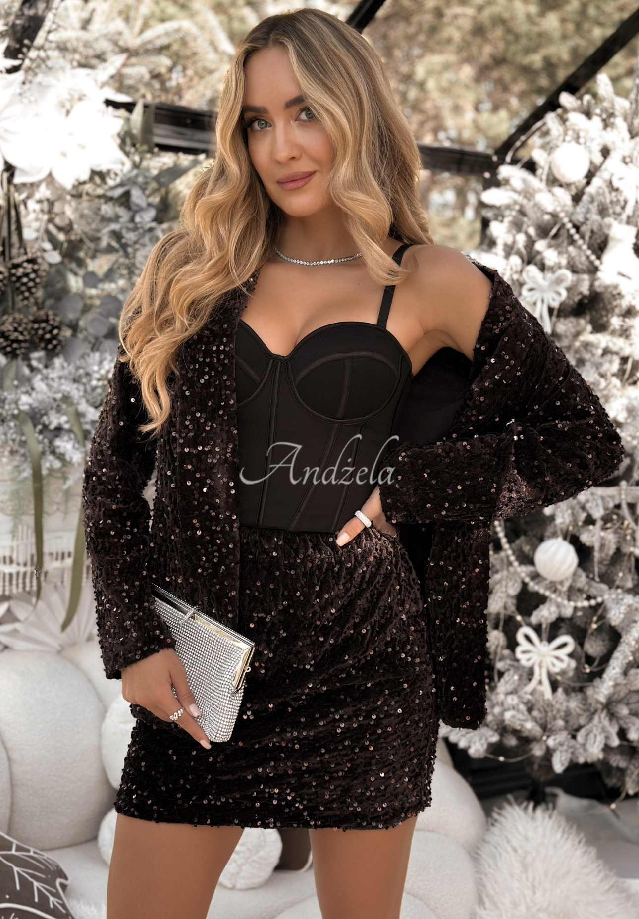 Minirock mit Pailletten Christmas Wrapping Schokoladenbraun