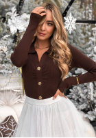Prążkowana Bluse z kołnierzem Feeling Nice Schokoladenbraun