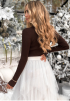 Prążkowana Bluse z kołnierzem Feeling Nice Schokoladenbraun