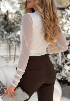 Siateczkowa Bluse z marszczeniem i dżetami Lights On Me Weiß