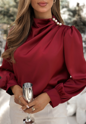 Satinbluse mit Perlen und Rüschen Looking At Burgunderrot