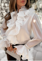 Elegancka Hemd z żabotem i falbankami Wonderful Time Ecru
