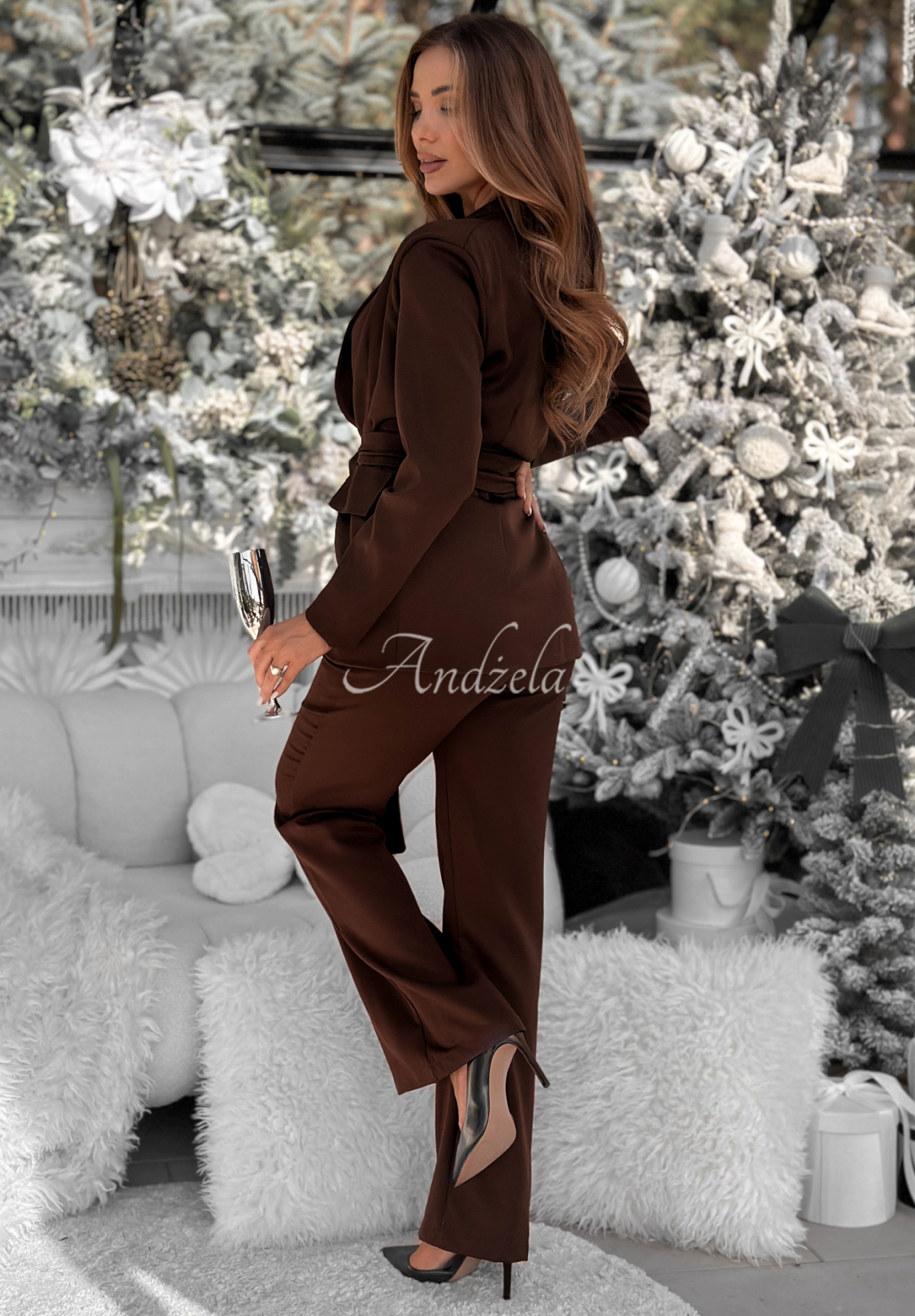 Set Blazer und Hose Old News Schokoladenbraun