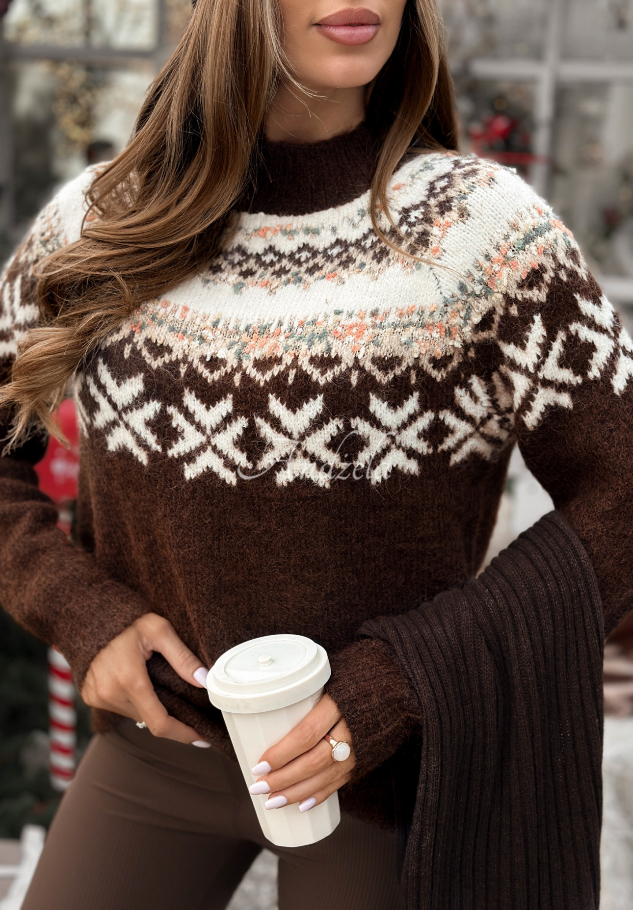 Gemusterter Pullover Candy Cane Lane Schokoladenbraun